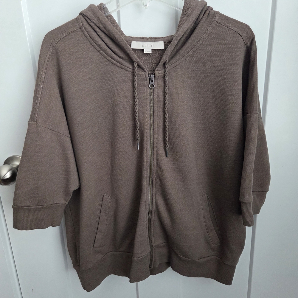 Loft Brown Hooded Zip-Up Sweatshirt